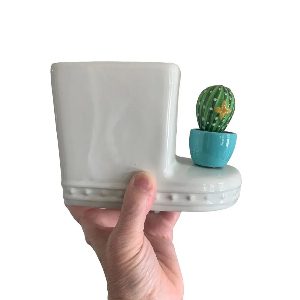 Nora Fleming Pearl Dot Holder Crock Vase Base with Cactus Mini Ceramic Retired